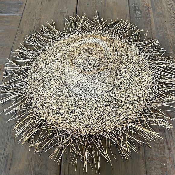 Anthropologie Wide Frayed Straw Hat Size S